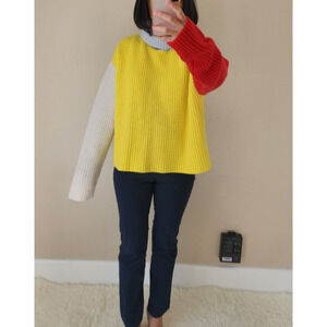 ALICE + OLIVIA Cashmere Blend Color-Blocked Turtleneck Sweater Sz S Yellow Red